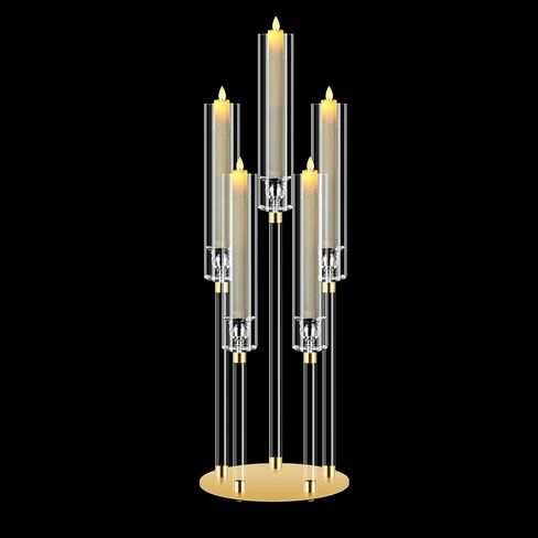 2 Set 5 Arm Acrylic Candle Holder, Mjkeomo 38.5'' Tall Candelabra Centerpieces for Tables Clear Candlesticks Holder for Housewarming Gift Fireplace Halloween Christmas Decor Fit 0.87'' LED Candle in Saudi Arabia