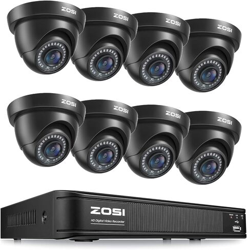 نظام كاميرا ZOSI 3K 5MP Lite للأمن المنزلي مع تقنية الذكاء الاصطناعي للكشف عن المركبات البشرية، H.265+ 8 قنوات DVR للمراقبة و8 × 1080 بكسل كاميرا CCTV مقاومة للطقس في الهواء الطلق داخلي، رؤية ليلية 80 قدمًا، بدون محرك أقراص ثابتة in Kuwait