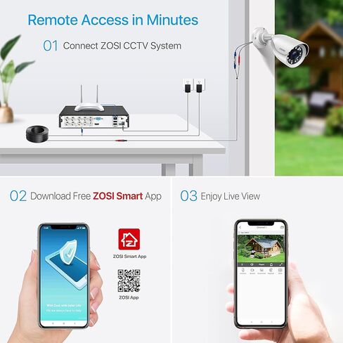 نظام كاميرا ZOSI 3K 5MP Lite للأمن المنزلي مع تقنية الذكاء الاصطناعي للكشف عن المركبات البشرية، H.265+ 8 قنوات DVR للمراقبة و8 × 1080 بكسل كاميرا CCTV مقاومة للطقس في الهواء الطلق داخلي، رؤية ليلية 80 قدمًا، بدون محرك أقراص ثابتة in Kuwait