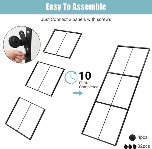 36x84 Inch Glass Barn Door with 3-Panel Frosted Tempered Glass, Black Aluminum Frame, Top Mount Sliding Door Kit with Soft Close Mechanism for Indoor Privacy – Easy Assembly, Hardware Included in Saudi Arabia