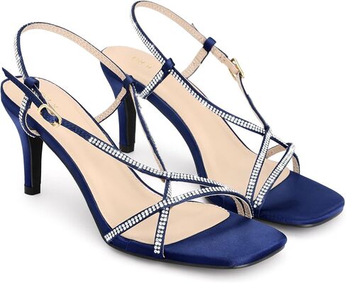 Perphy Satin Rhinestone Strappy Heels Square Toe Slingback Stiletto Heel Sandals for Women in Saudi Arabia