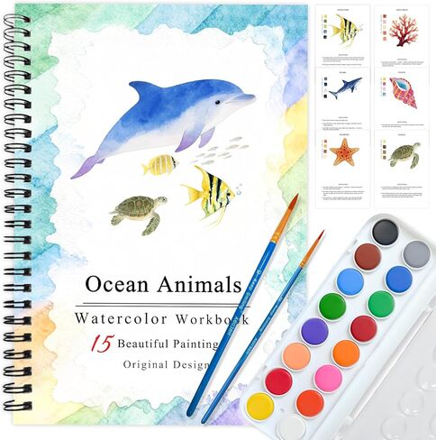 كتاب تلوين مصنفات الألوان المائية من SLWBZ، مجموعة طلاء صديقة للمبتدئين، سهلة رائعة مع خطوات، كتاب ألوان مائية للاستكشاف الإبداعي مع مجموعة طلاء للمراهقين البالغين (أرنب لطيف، مع طلاء) in Kuwait