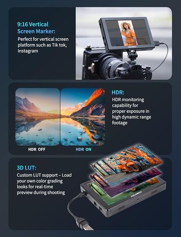 FEELWORLD T7 PRO 7 Inch 2000 nit DSLR Camera Field Monitor Ultra-Bright with Waveform, Vectorscope, False Color, Focus Peaking, HDR Preview & HDMI Loop-Out ， F750 4400mAh Battery and Bag in Saudi Arabia