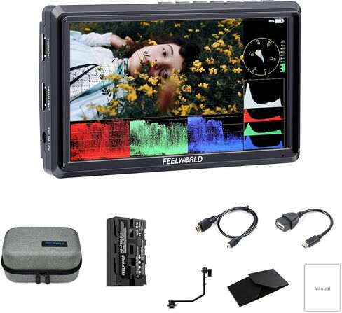 شاشة FEELWORLD S55E مقاس 5.5 بوصة DSLR الميدانية ثلاثية الأبعاد LUT مدمجة عالية الدقة 1920x1152 IPS لمساعدة الفيديو على التركيز مع 4K60 هرتز HDMI 8.4 فولت تيار مستمر مدخلات/مخرجات تتضمن بطارية F550 4400 مللي أمبير في الساعة وذراع إمالة ومظلة in Saudi Arabia