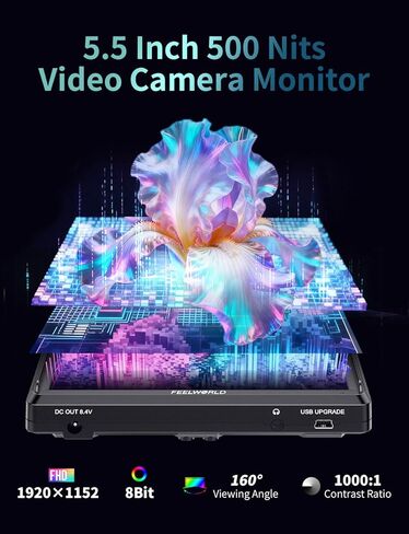 شاشة FEELWORLD S55E مقاس 5.5 بوصة DSLR الميدانية ثلاثية الأبعاد LUT مدمجة عالية الدقة 1920x1152 IPS لمساعدة الفيديو على التركيز مع 4K60 هرتز HDMI 8.4 فولت تيار مستمر مدخلات/مخرجات تتضمن بطارية F550 4400 مللي أمبير في الساعة وذراع إمالة ومظلة in Saudi Arabia