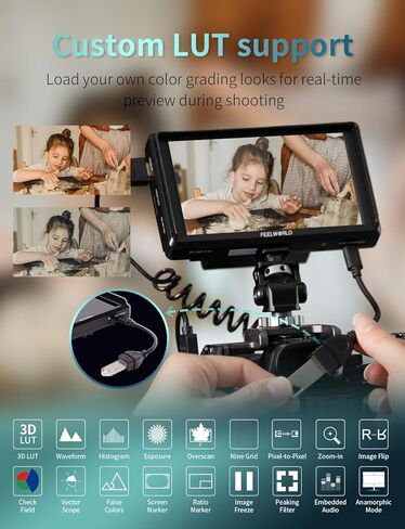 شاشة FEELWORLD S55E مقاس 5.5 بوصة DSLR الميدانية ثلاثية الأبعاد LUT مدمجة عالية الدقة 1920x1152 IPS لمساعدة الفيديو على التركيز مع 4K60 هرتز HDMI 8.4 فولت تيار مستمر مدخلات/مخرجات تتضمن بطارية F550 4400 مللي أمبير في الساعة وذراع إمالة ومظلة in Saudi Arabia