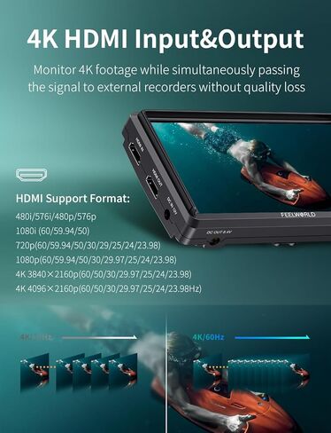 شاشة FEELWORLD S55E مقاس 5.5 بوصة DSLR الميدانية ثلاثية الأبعاد LUT مدمجة عالية الدقة 1920x1152 IPS لمساعدة الفيديو على التركيز مع 4K60 هرتز HDMI 8.4 فولت تيار مستمر مدخلات/مخرجات تتضمن بطارية F550 4400 مللي أمبير في الساعة وذراع إمالة ومظلة in Saudi Arabia