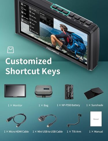 شاشة FEELWORLD S55E مقاس 5.5 بوصة DSLR الميدانية ثلاثية الأبعاد LUT مدمجة عالية الدقة 1920x1152 IPS لمساعدة الفيديو على التركيز مع 4K60 هرتز HDMI 8.4 فولت تيار مستمر مدخلات/مخرجات تتضمن بطارية F550 4400 مللي أمبير في الساعة وذراع إمالة ومظلة in Saudi Arabia