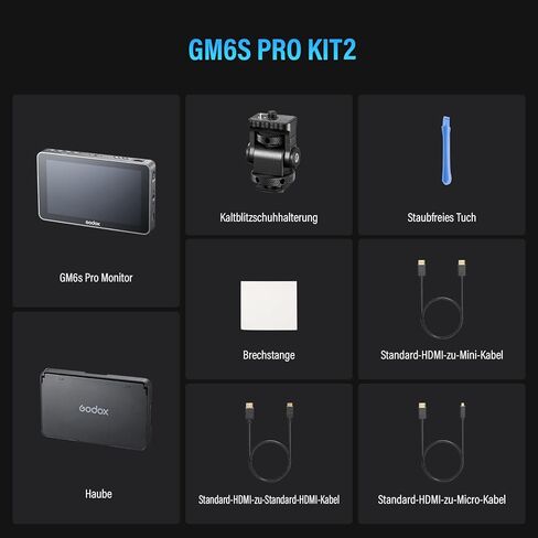 Godox GM6S Pro Kit2 5.5" Camera Monitor, 2000nit Ultra Bright IPS Touch Screen, 1920x1080 99.9% Rec.709, 4K HDMI in/Out 3D LUT, All-Metal Body with Sunshade Hood & 3 HDMI Cables in Saudi Arabia
