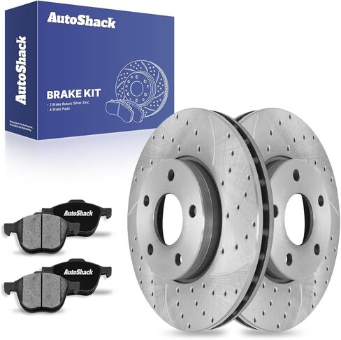 وسادات فرامل دوارة من السيراميك لدوارات الفرامل المحفورة والمشقوقة من AutoShack | بديل لسيارة فورد فوكس 2012-2018 1.0L 2.0L FWD | فضة مطلية بالزنك | طقم فرامل 6 قطع | سيلفر شيلد برو in Saudi Arabia