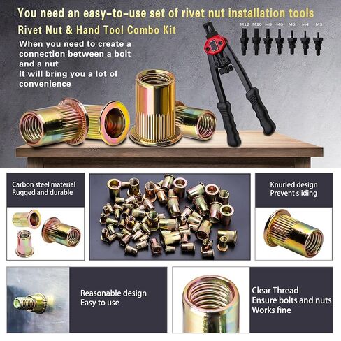 مجموعة أدوات صامولة برشام الضغط من ASE، 770 قطعة (3/8-16,5/16-18,1/4,10-24,8-32,6-32) صامولة برشام إمبراطوري، مناسبة للأثاث والديكور والسيارات والتطبيقات البحرية والصناعية in Kuwait