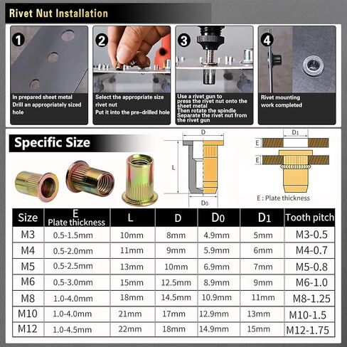 مجموعة أدوات صامولة برشام الضغط من ASE، 770 قطعة (3/8-16,5/16-18,1/4,10-24,8-32,6-32) صامولة برشام إمبراطوري، مناسبة للأثاث والديكور والسيارات والتطبيقات البحرية والصناعية in Kuwait
