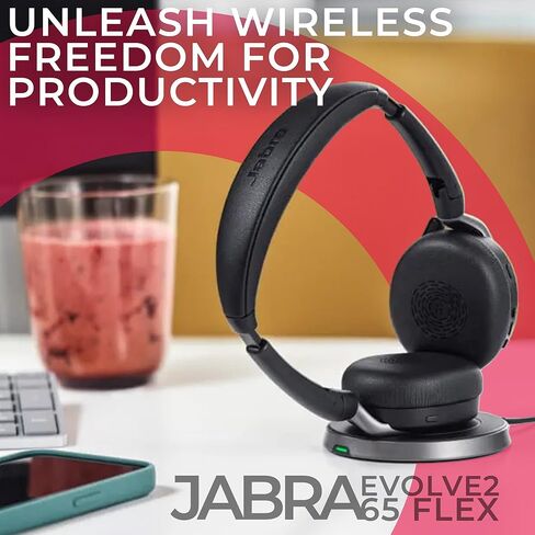 سماعة جابرا Evolve2 65 Flex MS ستيريو بلوتوث بخاصية إلغاء الضوضاء (Link380a) متوافقة مع أجهزة Mac والهواتف الذكية والأجهزة اللوحية - مع قماش GTW Microfiber وخطة دعم Global Teck Gold in Saudi Arabia