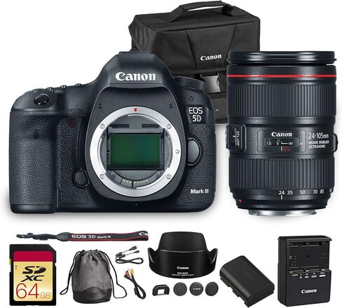 كاميرا كانون EOS 5D Mark III DSLR | مستشعر CMOS كامل الإطار بدقة 22.3 ميجابكسل، ومعالج DIGIC 5+ وفيديو عالي الدقة | رائعة لحفلات الزفاف والصور الشخصية والمناسبات (5260B002) + حقيبة Canon EOS 200ES + بطاقة سعة 64 جيجابايت in Kuwait