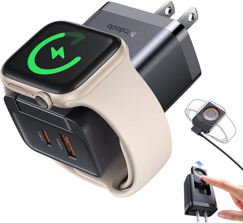 شاحن Mcdodo 3 في 1 المغناطيسي لساعة Apple مع منافذ مزدوجة [USBA+USBC]، كتلة شحن محمولة للسفر بقدرة 30 وات لساعة Apple iWatch Series10/9/8/7/6/5/4/3/2/1/SE/SE2، iPhone والمزيد in Saudi Arabia