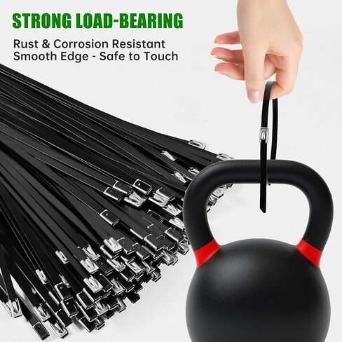 Metal Zip Ties 100 Pack 12 Inch, 304 Stainless Steel 300LBS Heavy Duty Zip Ties Black - Self-Locking Cable Ties for Exhaust Wrap，Chain Link Fence Parts, Outdoor Farms,Pipes in Saudi Arabia