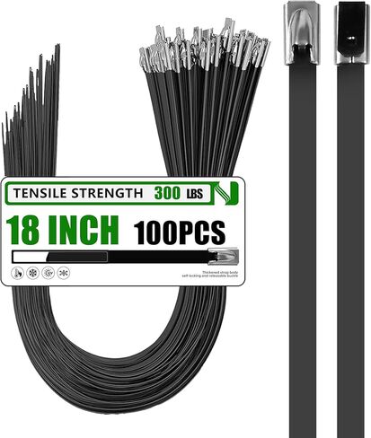 Metal Zip Ties 100 Pack 12 Inch, 304 Stainless Steel 300LBS Heavy Duty Zip Ties Black - Self-Locking Cable Ties for Exhaust Wrap，Chain Link Fence Parts, Outdoor Farms,Pipes in Saudi Arabia