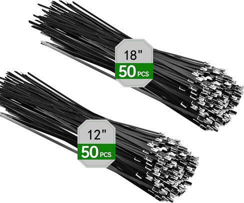 Metal Zip Ties 100 Pack 12 Inch, 304 Stainless Steel 300LBS Heavy Duty Zip Ties Black - Self-Locking Cable Ties for Exhaust Wrap，Chain Link Fence Parts, Outdoor Farms,Pipes in Saudi Arabia