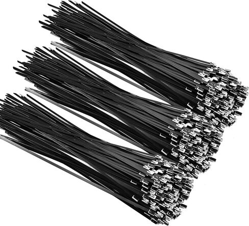 Metal Zip Ties 100 Pack 12 Inch, 304 Stainless Steel 300LBS Heavy Duty Zip Ties Black - Self-Locking Cable Ties for Exhaust Wrap，Chain Link Fence Parts, Outdoor Farms,Pipes in Saudi Arabia