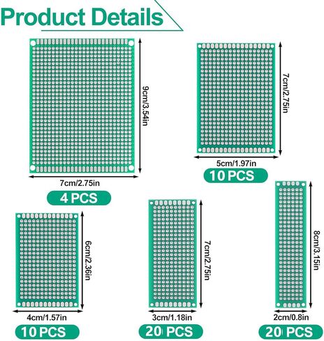 64 قطعة من لوحة PCB الخضراء - دائرة مزدوجة الجوانب ولوحة أداء مع 5 أحجام للإلكترونيات التي تصنعها بنفسك، متوافقة مع ألواح الخبز ومشاريع اللحام in Saudi Arabia