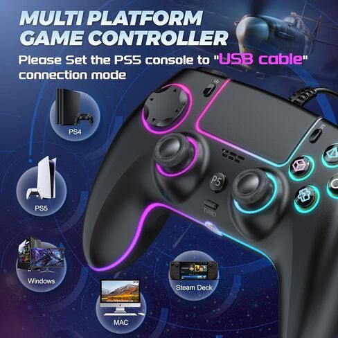GUOC RGB Wired Controller for PS5/PS4 and PC with Hall Effect Trigger, 3.5mm Audio Jack, Support Tubro/Macro Function, Adjustable Dual Vibration 6-Axis Motion Control Gamepad in Saudi Arabia