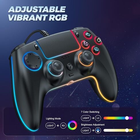 GUOC RGB Wired Controller for PS5/PS4 and PC with Hall Effect Trigger, 3.5mm Audio Jack, Support Tubro/Macro Function, Adjustable Dual Vibration 6-Axis Motion Control Gamepad in Saudi Arabia