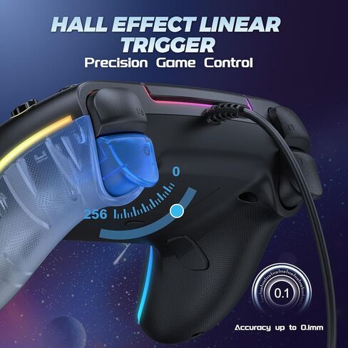 GUOC RGB Wired Controller for PS5/PS4 and PC with Hall Effect Trigger, 3.5mm Audio Jack, Support Tubro/Macro Function, Adjustable Dual Vibration 6-Axis Motion Control Gamepad in Saudi Arabia