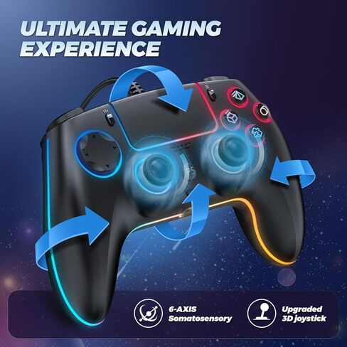GUOC RGB Wired Controller for PS5/PS4 and PC with Hall Effect Trigger, 3.5mm Audio Jack, Support Tubro/Macro Function, Adjustable Dual Vibration 6-Axis Motion Control Gamepad in Saudi Arabia