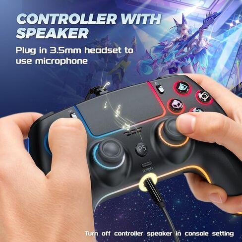 GUOC RGB Wired Controller for PS5/PS4 and PC with Hall Effect Trigger, 3.5mm Audio Jack, Support Tubro/Macro Function, Adjustable Dual Vibration 6-Axis Motion Control Gamepad in Saudi Arabia