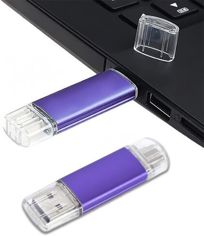 محرك أقراص فلاش USB-A من النوع C سعة 64 جيجابايت، محرك إبهام محمول ثنائي المنافذ، شريحة ذاكرة 2 في 1 للكمبيوتر، الهاتف الذكي، نقل الأجهزة، المكتب، الأعمال، السفر، مشاركة البيانات، أرجواني in Kuwait