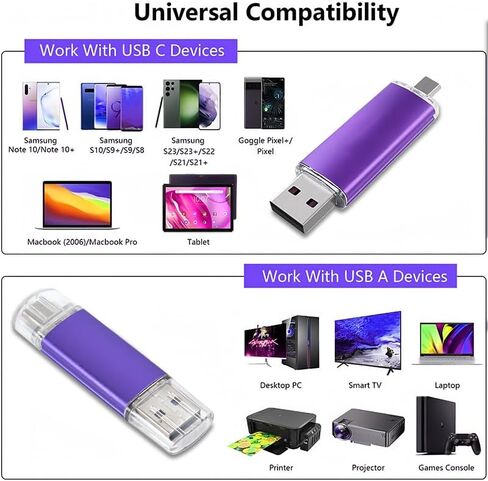 محرك أقراص فلاش USB-A من النوع C سعة 64 جيجابايت، محرك إبهام محمول ثنائي المنافذ، شريحة ذاكرة 2 في 1 للكمبيوتر، الهاتف الذكي، نقل الأجهزة، المكتب، الأعمال، السفر، مشاركة البيانات، أرجواني in Kuwait
