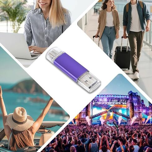 محرك أقراص فلاش USB-A من النوع C سعة 64 جيجابايت، محرك إبهام محمول ثنائي المنافذ، شريحة ذاكرة 2 في 1 للكمبيوتر، الهاتف الذكي، نقل الأجهزة، المكتب، الأعمال، السفر، مشاركة البيانات، أرجواني in Kuwait