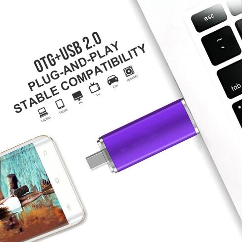 محرك أقراص فلاش USB-A من النوع C سعة 64 جيجابايت، محرك إبهام محمول ثنائي المنافذ، شريحة ذاكرة 2 في 1 للكمبيوتر، الهاتف الذكي، نقل الأجهزة، المكتب، الأعمال، السفر، مشاركة البيانات، أرجواني in Kuwait