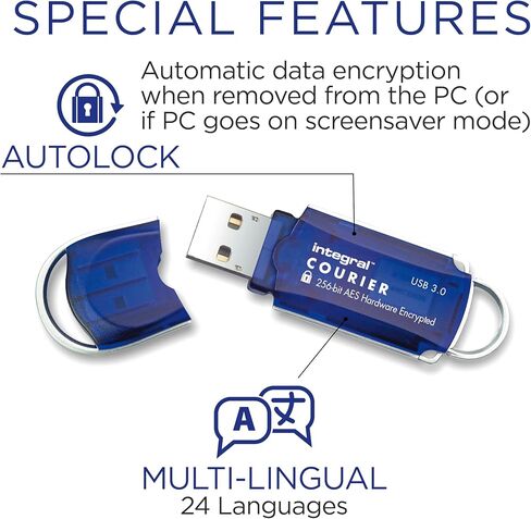 Integral 8GB Crypto-197 3-Pack 256-Bit Hardware مشفر USB 3.0 محرك ذاكرة فلاش آمن - معتمد لـ FIPS 197، حماية وتصميم متين مقاوم للماء بطبقة مزدوجة XTS-AES in Saudi Arabia