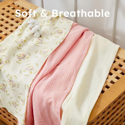 5 Pack Muslin Swaddle Blankets & Baby Burp Cloths, Soft & Breathable Cotton Baby Blankets, Receiving Blankets for Newborn Girl, Nursery Infant Essentials, Swaddling Wrap for Unisex (Pink & White) in Saudi Arabia