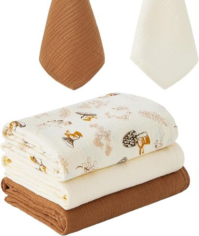 5 Pack Muslin Swaddle Blankets & Baby Burp Cloths, Soft & Breathable Cotton Baby Blankets, Receiving Blankets for Newborn Girl, Nursery Infant Essentials, Swaddling Wrap for Unisex (Pink & White) in Kuwait