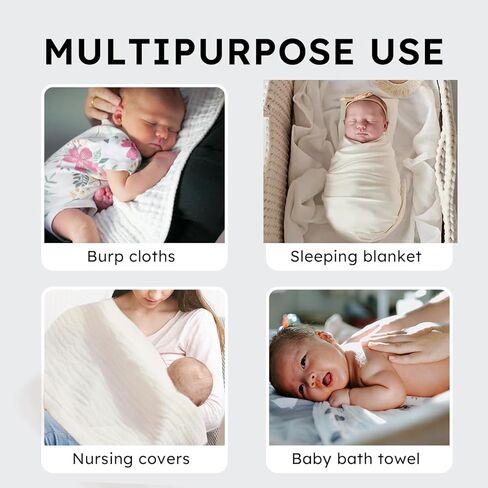 5 Pack Muslin Swaddle Blankets & Baby Burp Cloths, Soft & Breathable Cotton Baby Blankets, Receiving Blankets for Newborn Girl, Nursery Infant Essentials, Swaddling Wrap for Unisex (Pink & White) in Saudi Arabia