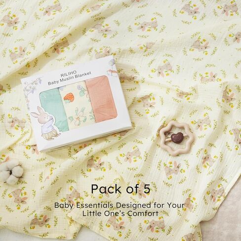 5 Pack Muslin Swaddle Blankets & Baby Burp Cloths, Soft & Breathable Cotton Baby Blankets, Receiving Blankets for Newborn Girl, Nursery Infant Essentials, Swaddling Wrap for Unisex (Pink & White) in Saudi Arabia