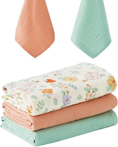 5 Pack Muslin Swaddle Blankets & Baby Burp Cloths, Soft & Breathable Cotton Baby Blankets, Receiving Blankets for Newborn Girl, Nursery Infant Essentials, Swaddling Wrap for Unisex (Pink & White) in Saudi Arabia