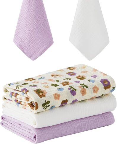 5 Pack Muslin Swaddle Blankets & Baby Burp Cloths, Soft & Breathable Cotton Baby Blankets, Receiving Blankets for Newborn Girl, Nursery Infant Essentials, Swaddling Wrap for Unisex (Pink & White) in Saudi Arabia