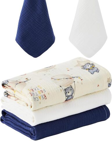 5 Pack Muslin Swaddle Blankets & Baby Burp Cloths, Soft & Breathable Cotton Baby Blankets, Receiving Blankets for Newborn Girl, Nursery Infant Essentials, Swaddling Wrap for Unisex (Pink & White) in Saudi Arabia