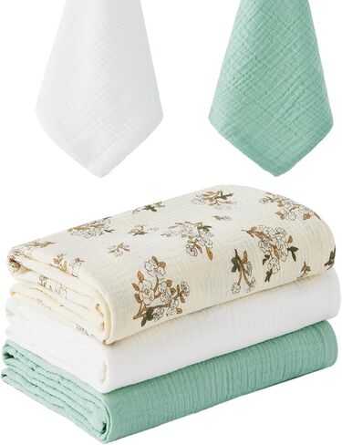 5 Pack Muslin Swaddle Blankets & Baby Burp Cloths, Soft & Breathable Cotton Baby Blankets, Receiving Blankets for Newborn Girl, Nursery Infant Essentials, Swaddling Wrap for Unisex (Pink & White) in Saudi Arabia