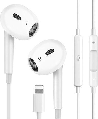 سماعات أذن سلكية لسماعات أذن iPhone مع موصل Lightning (ميكروفون مدمج وتحكم في مستوى الصوت) سماعات أذن متوافقة مع iPhone 14/14 Pro/14 Plus/13/12/11/XR/XS/X/8/7 【سماعات أذن معتمدة رسميًا】 in Saudi Arabia