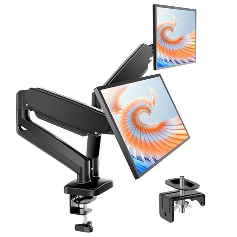 NEWBULIG Dual Monitor Stand for Desk, Adjustable Monitor Desk Mount with 2 Gas Spring Monitor Arms for 13–32″ Computer Screens, VESA Stand with C-Clamp & Grommet Base, Each Arm Holds 17.6 lbs, Black in Saudi Arabia