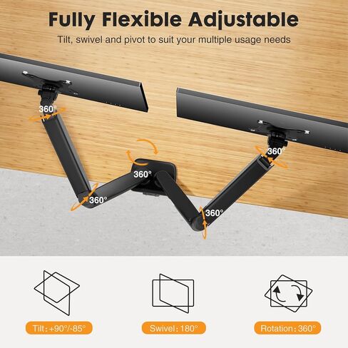 NEWBULIG Dual Monitor Stand for Desk, Adjustable Monitor Desk Mount with 2 Gas Spring Monitor Arms for 13–32″ Computer Screens, VESA Stand with C-Clamp & Grommet Base, Each Arm Holds 17.6 lbs, Black in Saudi Arabia