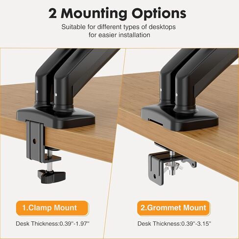 NEWBULIG Dual Monitor Stand for Desk, Adjustable Monitor Desk Mount with 2 Gas Spring Monitor Arms for 13–32″ Computer Screens, VESA Stand with C-Clamp & Grommet Base, Each Arm Holds 17.6 lbs, Black in Saudi Arabia