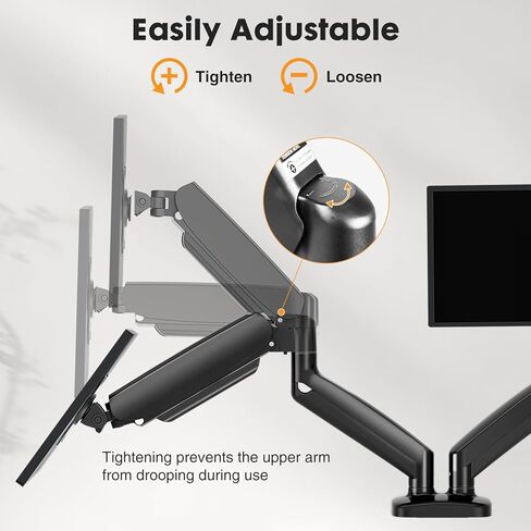 NEWBULIG Dual Monitor Stand for Desk, Adjustable Monitor Desk Mount with 2 Gas Spring Monitor Arms for 13–32″ Computer Screens, VESA Stand with C-Clamp & Grommet Base, Each Arm Holds 17.6 lbs, Black in Saudi Arabia
