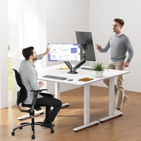 NEWBULIG Dual Monitor Stand for Desk, Adjustable Monitor Desk Mount with 2 Gas Spring Monitor Arms for 13–32″ Computer Screens, VESA Stand with C-Clamp & Grommet Base, Each Arm Holds 17.6 lbs, Black in Saudi Arabia