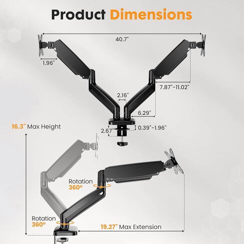 NEWBULIG Dual Monitor Stand for Desk, Adjustable Monitor Desk Mount with 2 Gas Spring Monitor Arms for 13–32″ Computer Screens, VESA Stand with C-Clamp & Grommet Base, Each Arm Holds 17.6 lbs, Black in Saudi Arabia