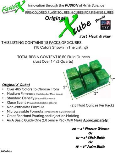طُعم صيد الأسماك من FusionX XCUBE Plastisol مصنوع من البلاستيك الطعم الراتنج 18 حزمة (1-1/2 كوارت إجمالي الراتنج) in Kuwait
